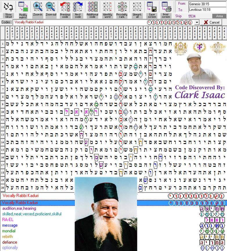 Vocally Rabbi Kaduri Torah Code by Apostolic Nuncio Clark Isaac - Terms Found: audition, ear, hearing | skilled, neat, versed, proficient, skilful | RA-EL | message